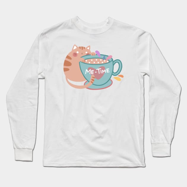 Cute “Me-Time“ Cat Design | Kawaii Handmade Illustration | Cat Lover Gift | By Atelier Serakara Long Sleeve T-Shirt by Atelier Serakara